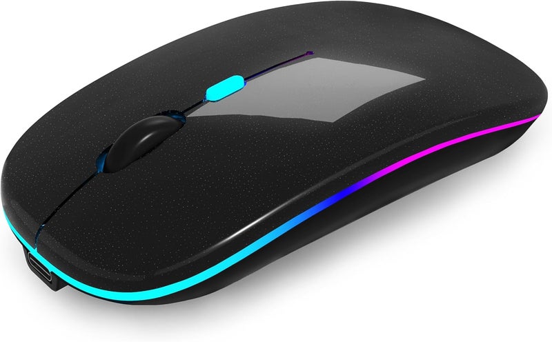 AOLIKOKO Wireless Bluetooth Mouse Rechargeable Laptop Mice with LED Use Portable(BT5.2 and USB 2.4G) Dual Mode Connection Silent Slim Computer Mouse for Laptop/iPad Tablet/Apple MacBook/PC(Black Pearl) - Image 1